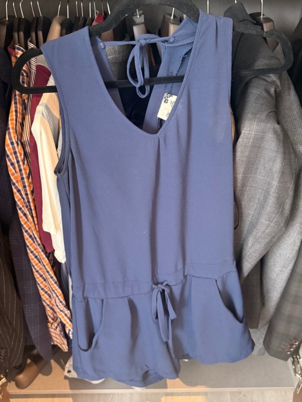 Way-In Clothing Co Navy Blue Tie Back Romper
